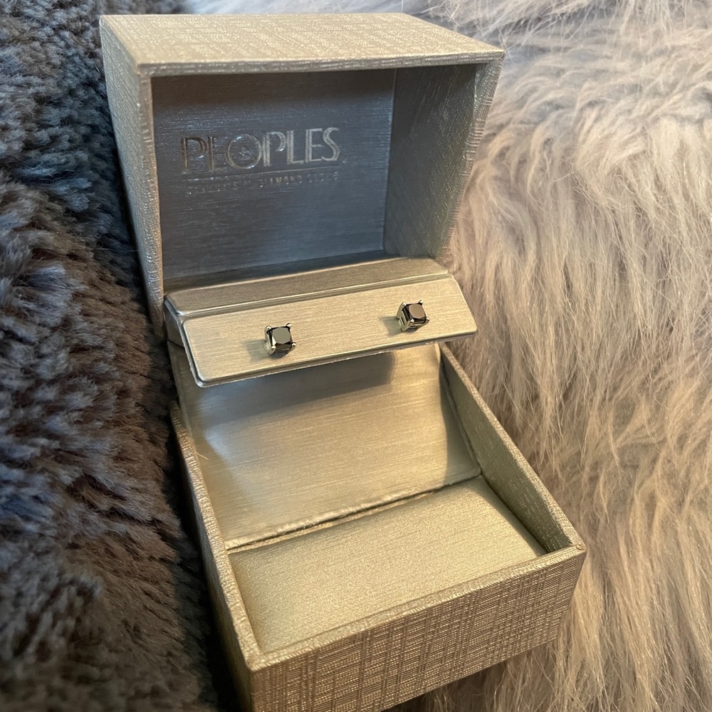 14k Black Diamond Solitaire Earrings - Picture 4 of 15